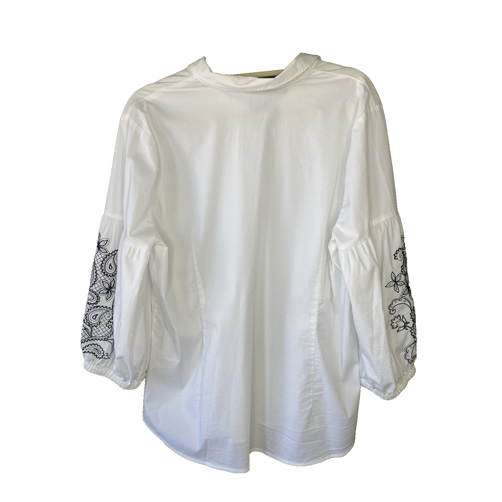 J Jill Blouse Women’s Large White & Black Paisley Bohemian Career Button Down - Picture 3 of 13